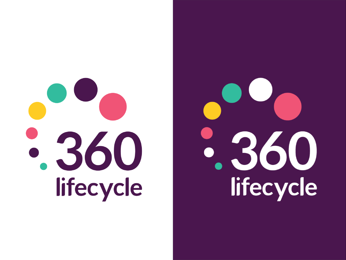 360 Lifecycle purple and white logo side by side